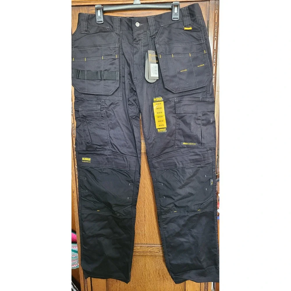 DeWalt Pro Tradesman Stretch Pants Mens 34x33 Black Work Trousers DXWW50023